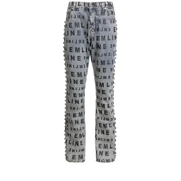 Emline Gray Studded Logo Jeans - Picture 2 of 4